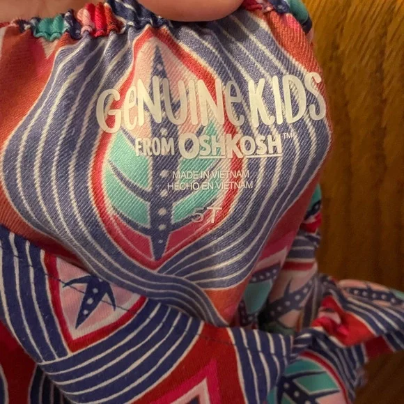 GENUINE KIDS by OSHKOSH UGC Girls Size 5t Purple Red Blue Sleeveless Romper leaf - Picture 4 of 12